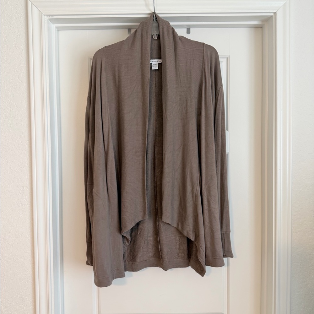 Athleta Taupe Open-Front Draped Cardigan